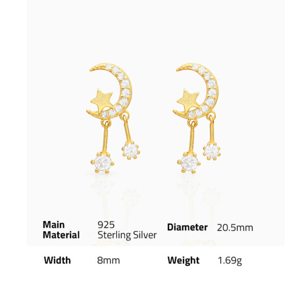 Chris April women trendy in stock 925 sterling silver gold plated moon star tassel drop zircon earrings - Image 6