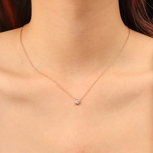 Chris April simple simple stainless steel PVD plated classic solo zircon bead necklace - Image 4