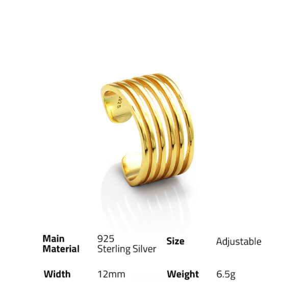 Chris April in stock 18k gold plated 925 sterling silver minimalist lines stripe adjustable rings jewelry - Image 6