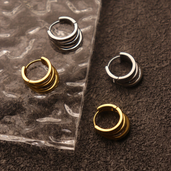 Chris April wholesale simple multi-layer three circles hoop silver 925 earrings with gold plated - Image 4