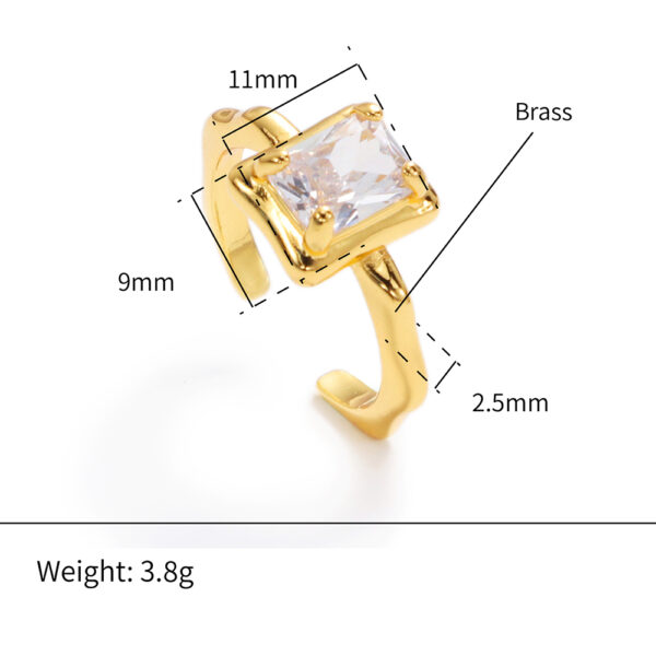 Chris April Low MOQ Brass PVD gold plating 5A zircon four claw setting bamboo shape organic finger ring - Image 5