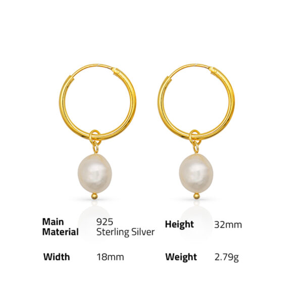 Chris April 925 sterling silver gold plated simple baroque freshwater pearl earrings - Image 6