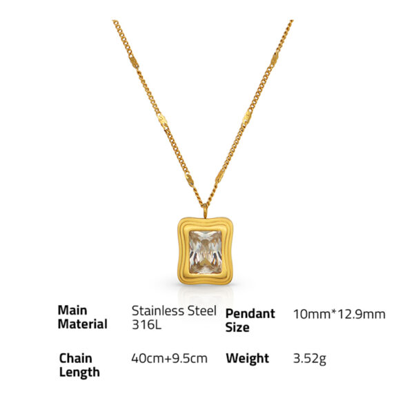 Chris April fashion jewelry non-tarnish PVD gold plated 316L Stainless Steel emerald cut zircon gemstone pendant Necklace - Image 6