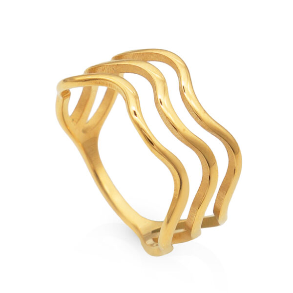 Chris April 316L stainless steel triple layers gold wavy personality hollow out ring - Image 3