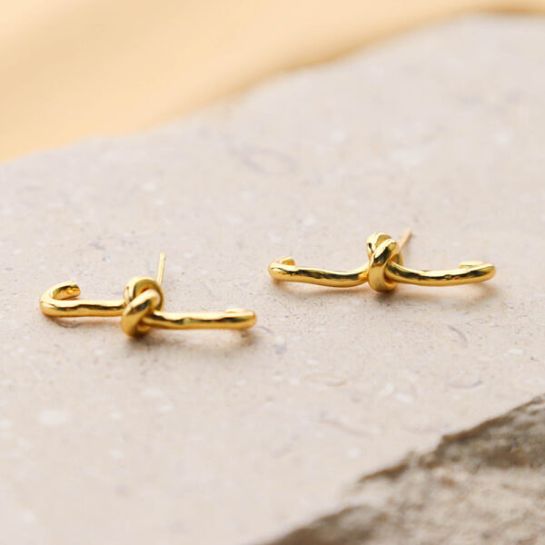 Chris April 925 sterling silver big knot stud hook earrings with 18k gold plated - Image 4