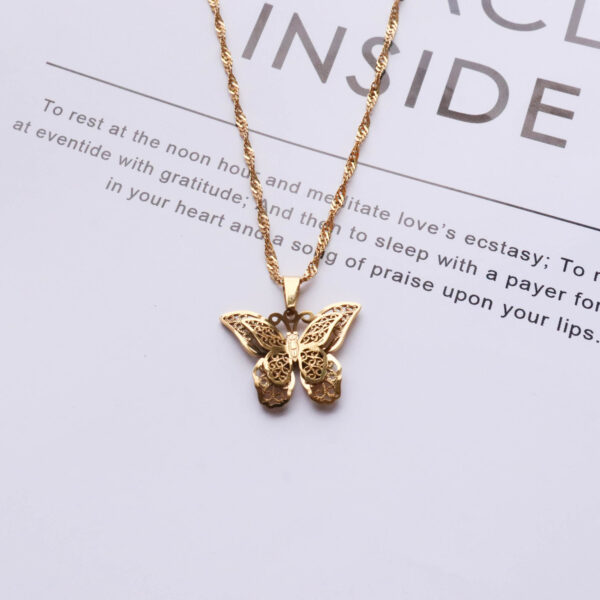 Chris April romantic design 316L stainless steel simple PVD gold plated lacy butterfly pendant necklace - Image 4