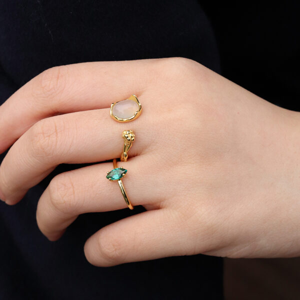 Chris April 925 sterling silver 18k gold plated Slightly inlaid emeralds marquise Turquoise open ring - Image 3