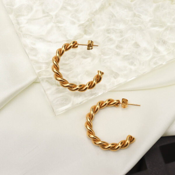 Chris April in stock 316L Stainless Steel PVD gold plated chic rope twisting hoop earring for women - Image 4