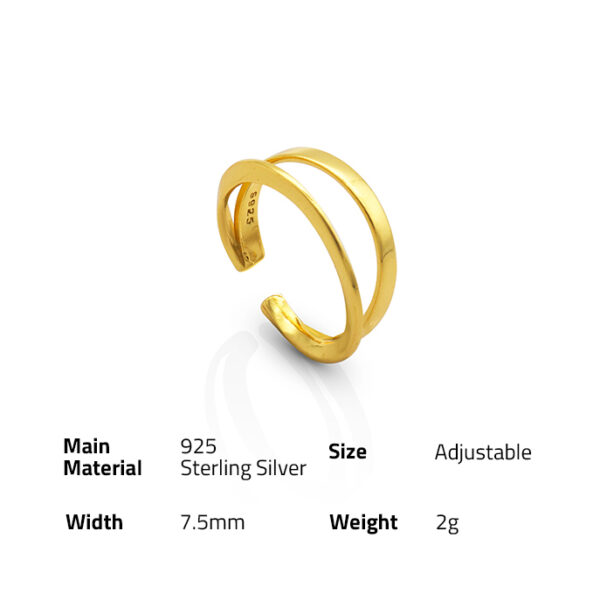 Chris April In stock  925  sterling silver gold plated fashion mirror  Double line rings for women - Image 6