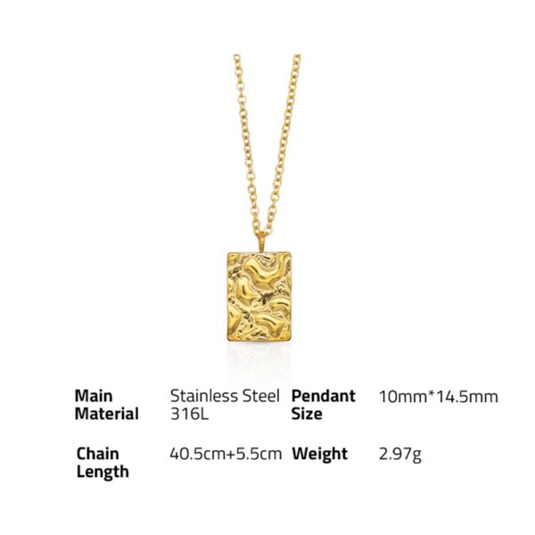 Chris April in stock fashion jewelry PVD gold plated 316L stainless steel Manual hammer surface Square Pendant necklace - Image 6