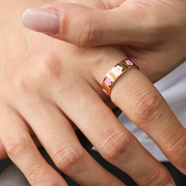 Chris April in stock fashion jewelry PVD gold plated 316L stainless steel minimalist cute color enamels finger ring for women - Image 3