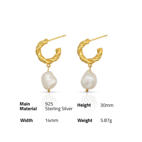 Chris April fashion In Stock 925 sterling silver Gold Plated Custom Vermeil Baroque freshwater pearl twist earrings - Image 6