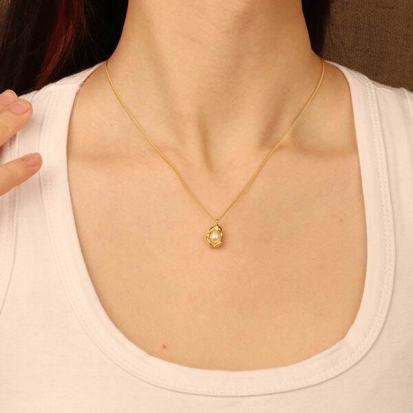 Chril April fine jewelry 925 sterling silver gold plated minimalist natural freshwater shell pearl necklace - Image 3