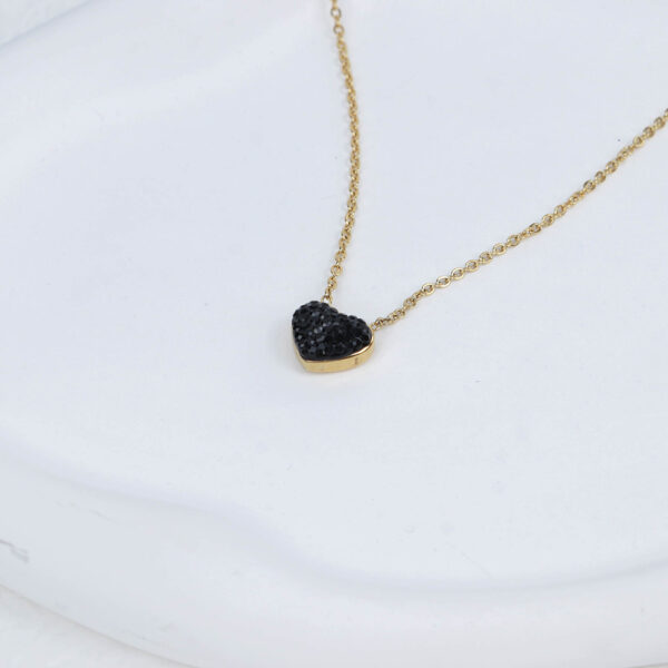 Chris April 18k PVD gold plated 316L stainless steel vintage heart pendant black onyx bejeweled charm necklace - Image 4