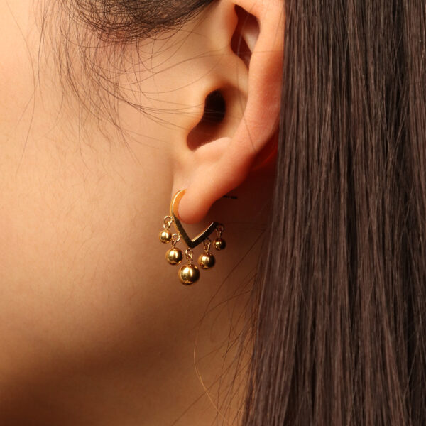 Chris April in stock 316L Stainless Steel PVD gold plating vintage beads V-shape hoops earrings - Image 3