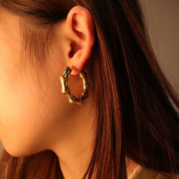 Chris April fashion jewelry 316L stainless steel PVD gold plated Exaggerated geometry Hollow hoop earrings - Image 3