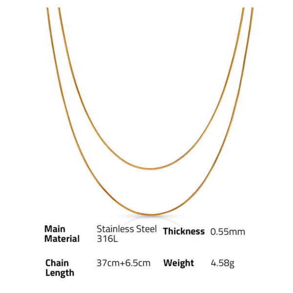 Chris April fashion jewelry 316L stainless steel PVD gold plated layers thin snake necklace for women - Image 6