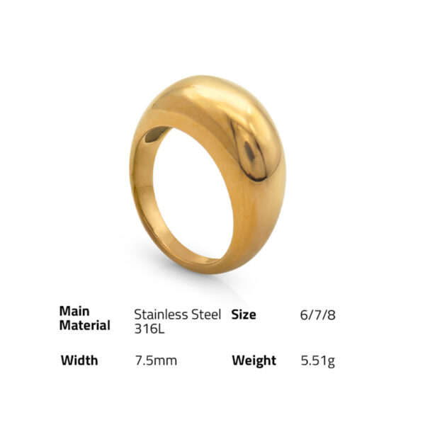 Chris April in stock non-tarnish 316L stainless steel PVD gold plated camber surface ring for women - Image 6