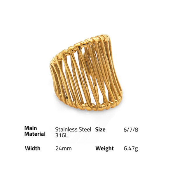 Chris April dainty fashion jewelry PVD gold plated 316L stainless steel intertwined crossover knitting band ring - Image 6