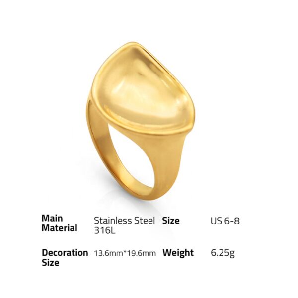 Chris April fashion jewelry in stock PVD gold plated 316L stainless steel Non-tarnish organic shape Signet ring - Image 6