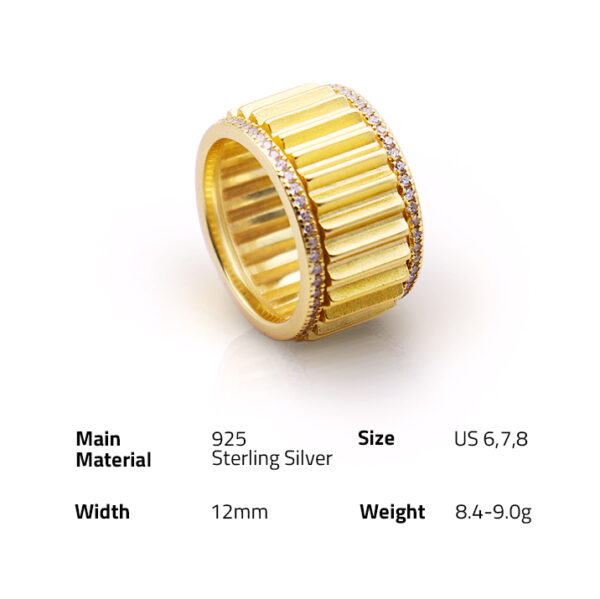 Chris April vintage 925 sterling silver 18k gold plated wheel gear band micron-pave zircon finger ring - Image 6