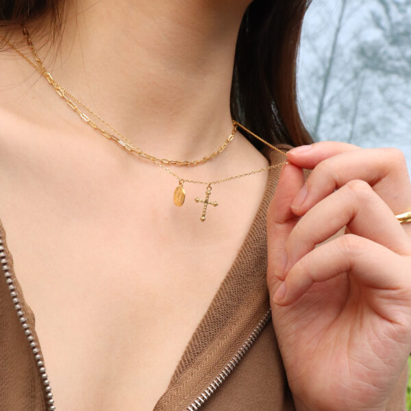 Chris April minimalist In stock 925 sterling silver gold plated long chain matt cross and bumpy pendant necklace - Image 5