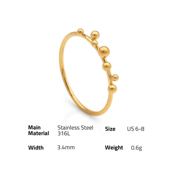 Chris April non-tranish jewelry 316L stainless steel 18k PVD gold plated vintage beads thin finger knuckle ring - Image 6