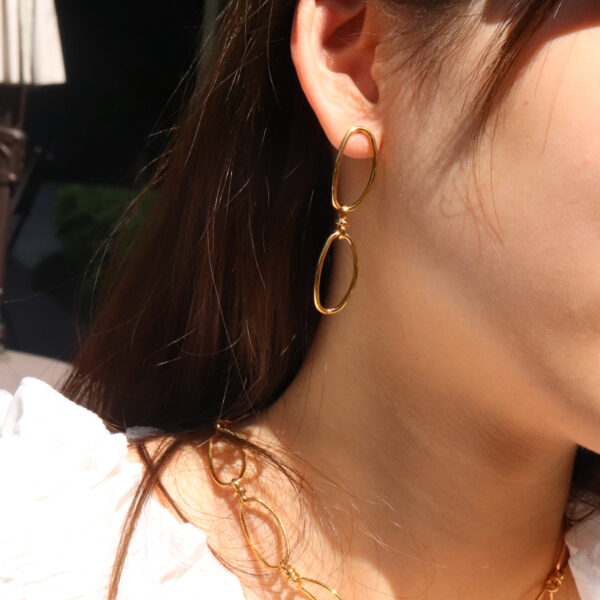 Chris April fashion 316L Stainless Steel PVD gold plated minimalist oval chain drop earring - Image 5