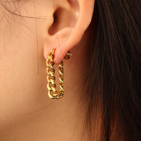 Chris April 316L Stainless Steel PVD plated retro two-way wearing cuban chain long tassel earrings - Image 5