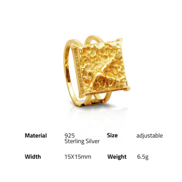 Chris April Trendy 925 sterling silver vermeil 18k gold plated bumpy texture hammer adjustable ring - Image 6