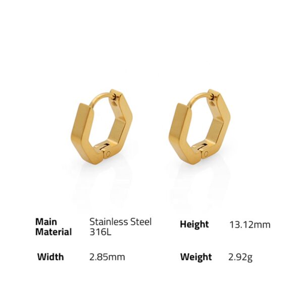 Chris April Stylish jewelry 316L stainless steel pvd gold plated non-tarnish hexagon huggie earrings - Image 5