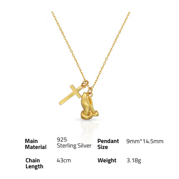 Chris April in stock 925 sterling silver simple gold plated vintage design cross and hands together pendant necklaces - Image 6