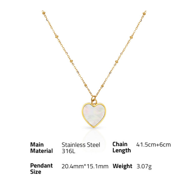 Chris April 316L stainless steel mother of pearl shell heart pendant satellite chain necklace - Image 6