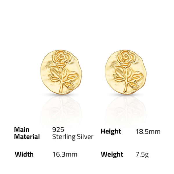 Chris April 925 sterling silver 18K gold plated retro romantic rose pattern stud earring jewelry for women - Image 6