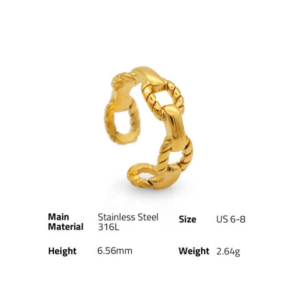 Chris April Vintage 316L stainless steel PVD plating minimalist twist chain grain finger ring - Image 6