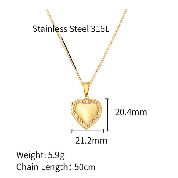 Chris April 316L stainless steel necklace heart shape locket zircons paved chain necklace pendant for women - Image 6