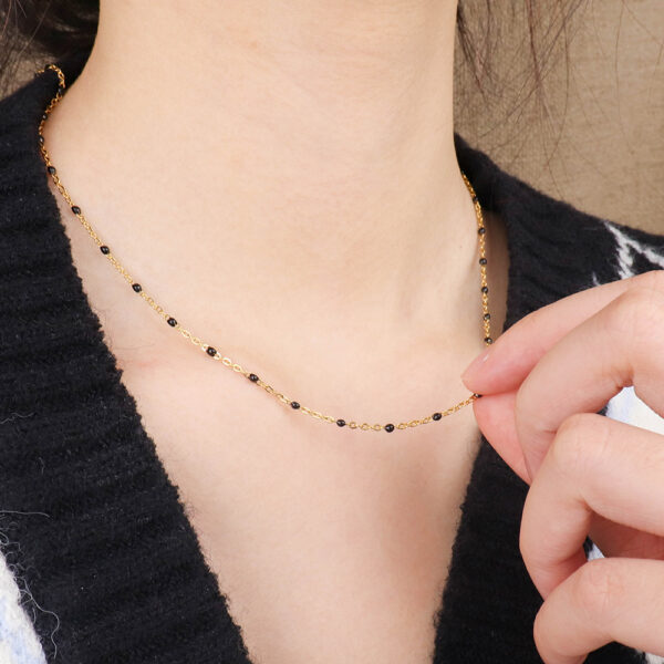 Chris April minimalist stainless steel black beads enamel satellite chain necklace - Image 5