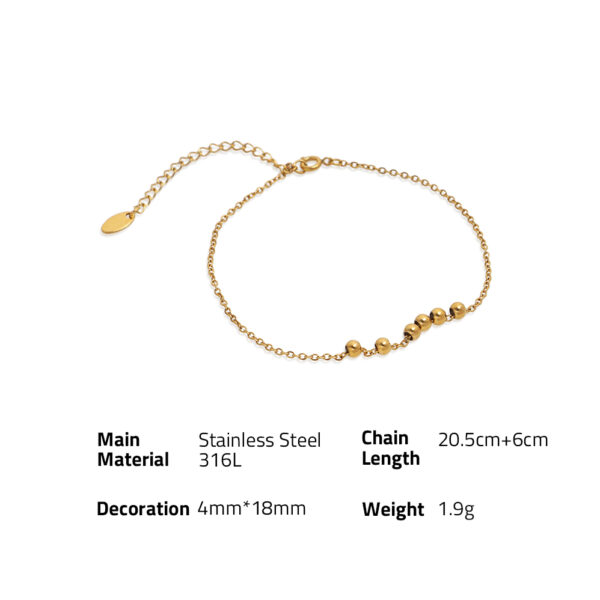 Chris April Anti-tarnish316L stainless steel 18k PVD gold simple retro body jewelry beads chain anklet bracelet - Image 6