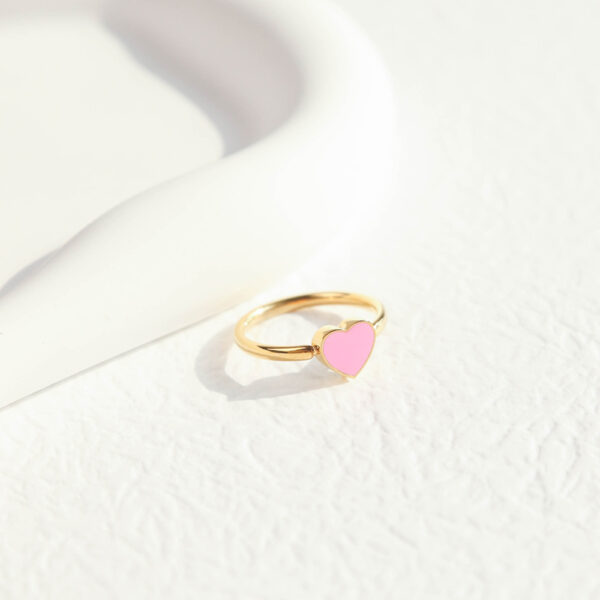 Chris April minimalist 316L stainless steel 18k PVD gold plated enamel pink heart signet finget ring - Image 5