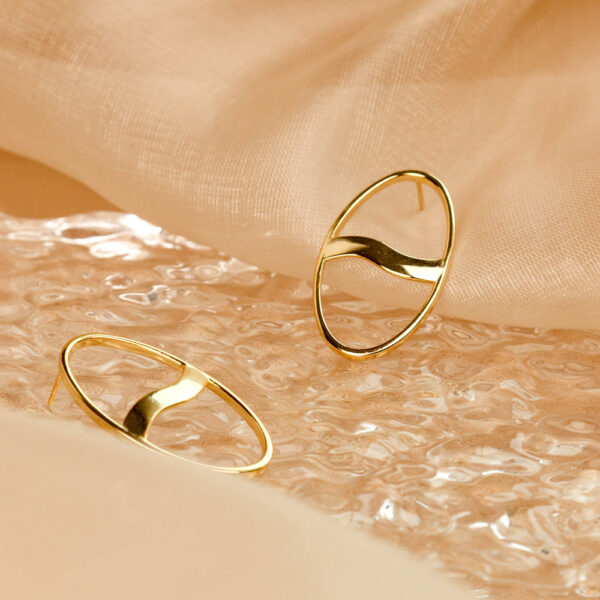 Chril April 925 sterling silver wave gold plated minimalist Geometric waves dainty oval earrings - Image 5