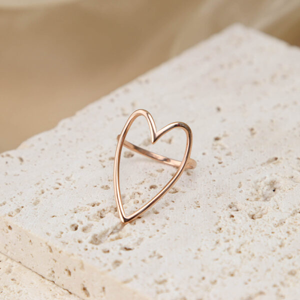 Chris April 316L stainless steel personality hollow out rose gold ring hearts - Image 3