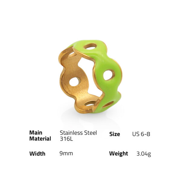 Chris April Vintage 316L stainless steel PVD plating enamel green color hollow-out band finger ring - Image 6