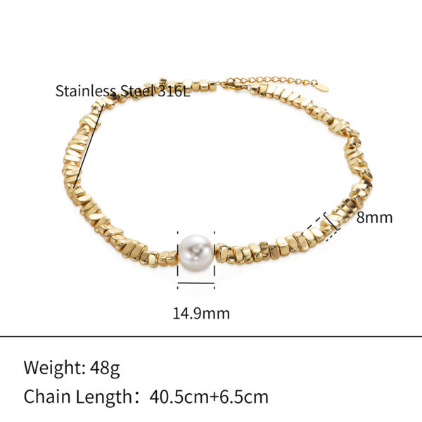 Chris April chunky jewelry 316L stainless steel PVD gold plated ore crushed stone shell pearl chain necklace - Image 6