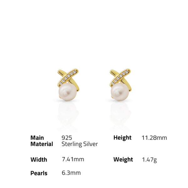 Chris April fine jewelry 925 sterling silver 18k gold plated simple cultivated freshwater pearls cross zircon stud earrings - Image 6