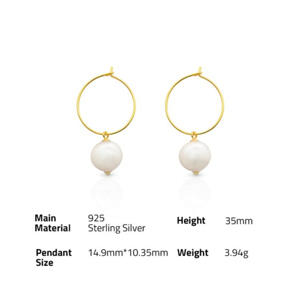 Chris April fine jewelry 925 sterling silver gold plated Custom vermeil Freshwater baroque pearl hoop earrings - Image 6