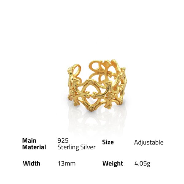 Chris April 925 sterling silver vintage lacy design band court palace lace ring with gold plated - Image 6