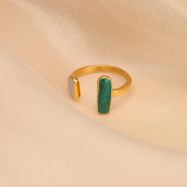 Chris April 316L stainless steel PVD gold plating enamel soft ceramic adjustable deep green light green ring - Image 6