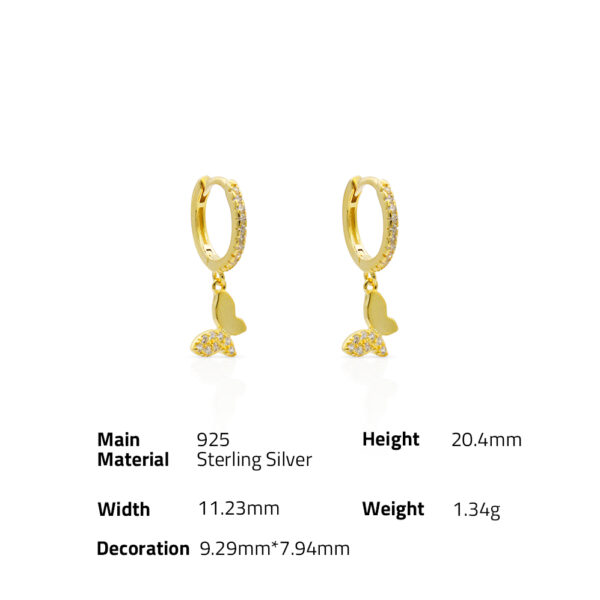 Chris April fine jewelry 18k gold plated 925 sterling silver bejeweled hoop butterfly huggies earrings - Image 6