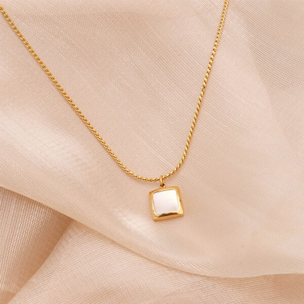 Chris April 316L stainless steel PVD gold plating square pendant white sea shell s infinity chain necklace - Image 6