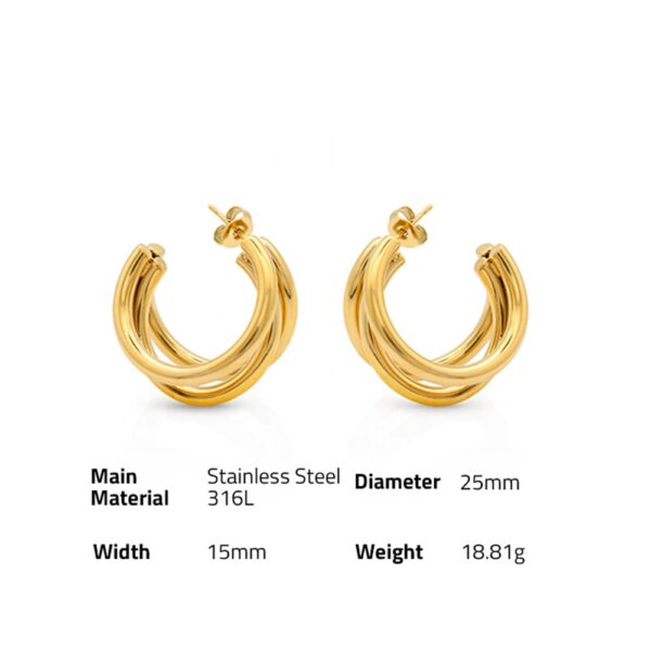 Chris April fashion jewelry 316L Stainless Steel PVD gold plated triplet hoop earrings for women - Image 6